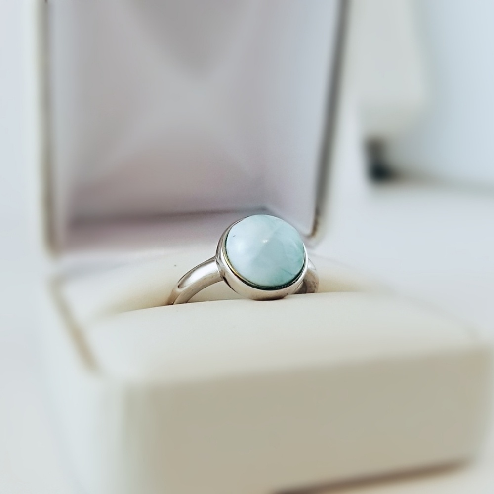 925 Sterling Silver Ring W/ Natural Larimar Center